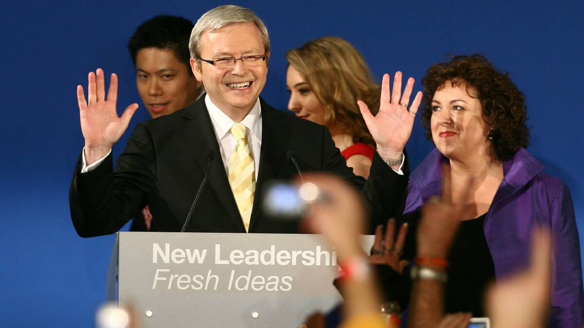 Federal Election 2007 - Opposition Leader Kevin Rudd and wife Therese Rein celebrate victory. Picture: Paul Harris