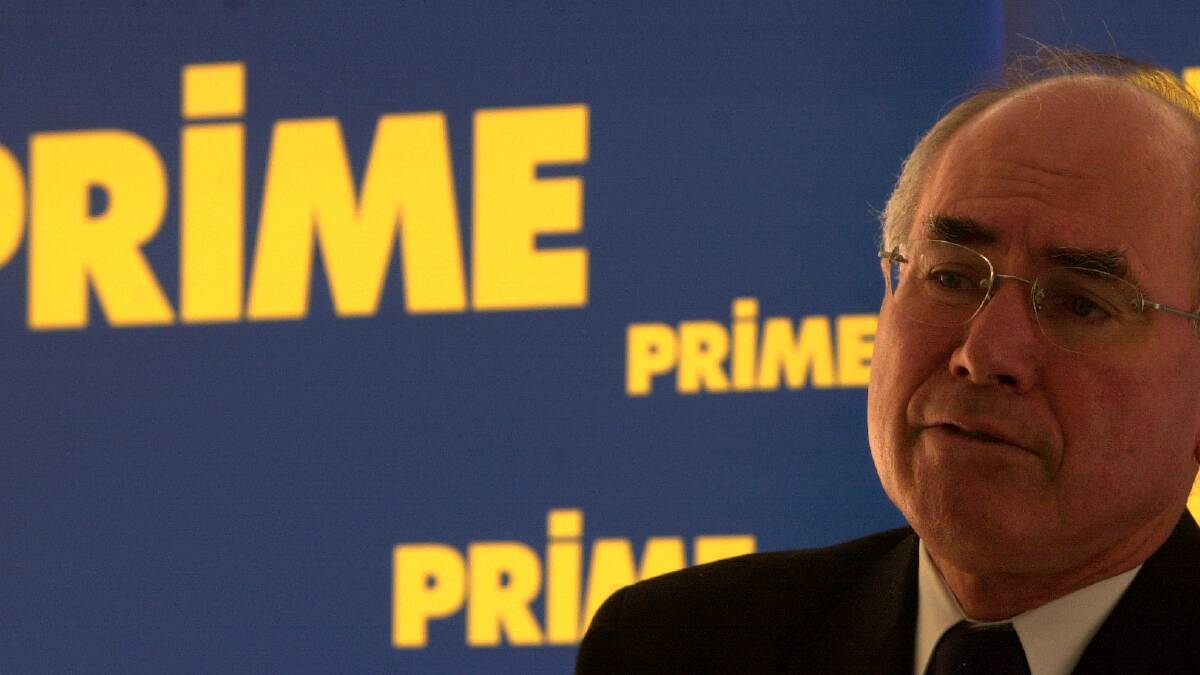 Prime Minister John Howard speaks at the opening of the Prime Television digital broadcast centre in Watson in May 2001. Picture: Richard Briggs
