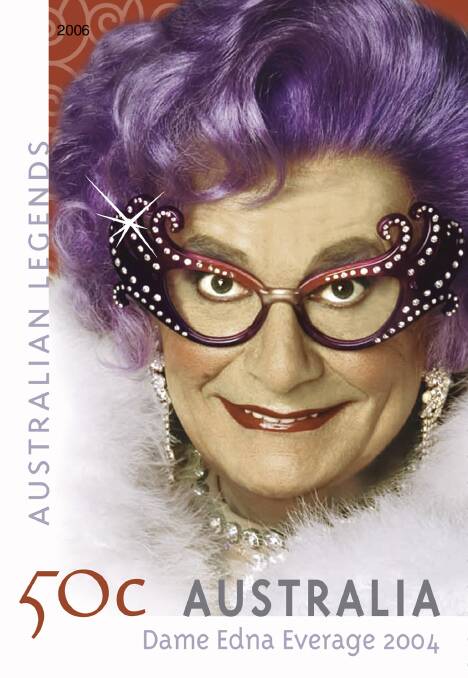 A stamp bearing the image of Dame Edna from 2006. Picture: AAP 