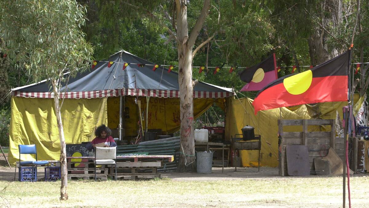 A reader has suggested that a permanent structure be built on the Aboriginal tent embassy site. Picture: Graham Tidy
