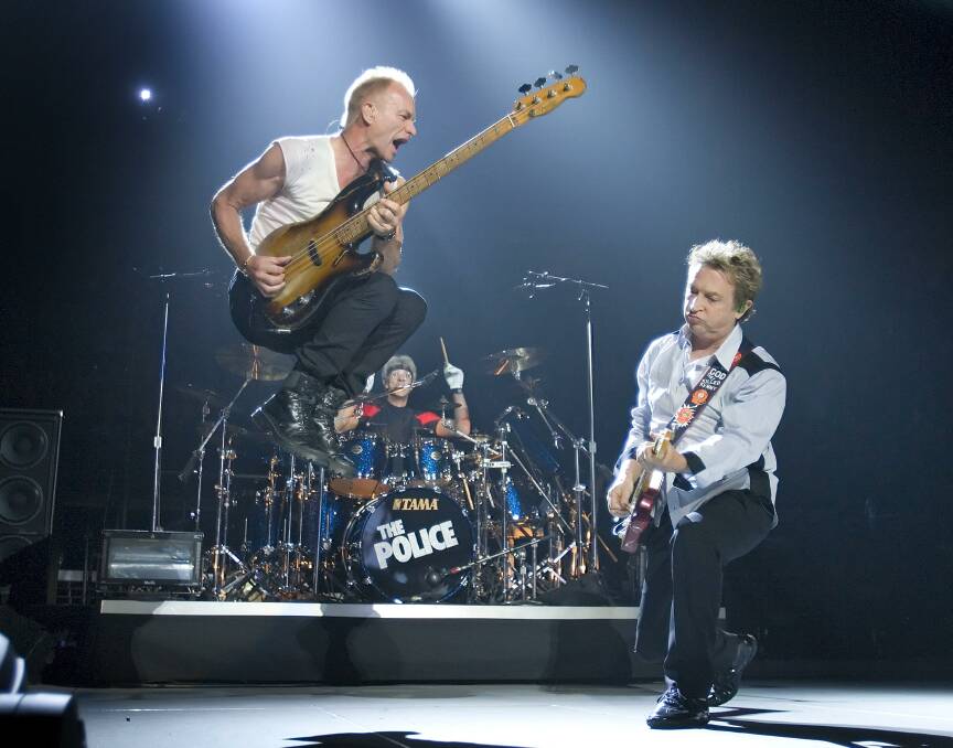 Lead singer of The Police Sting, with lead guitarist Andy Summers and drummer Stewart Copeland. Picture: AFP