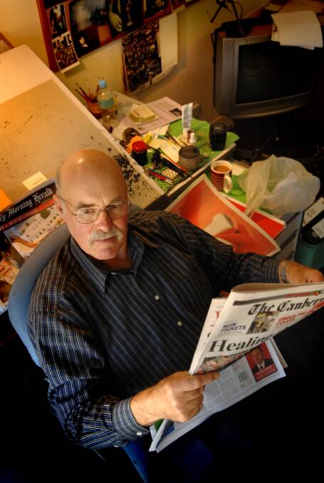 Former Canberra Times Cartoonist Geoff Pryor, at his desk back in 2008.