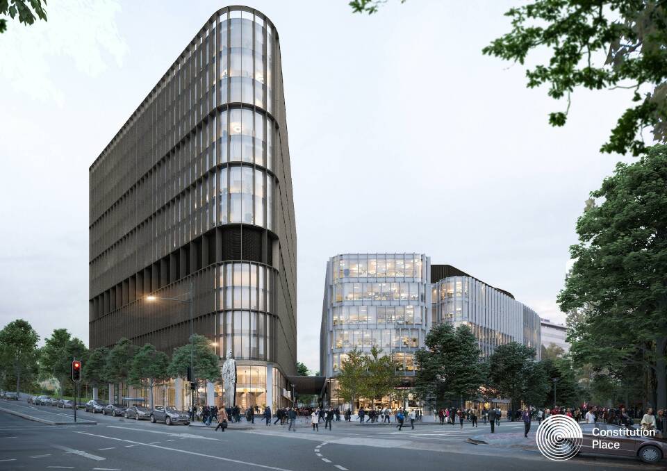 Artist impressions of what the new Constitution Place development on the corner of London Circuit and Constitution Avenue will look like.