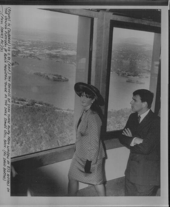 The Duke and Duchess of York on the viewing platform during an official visit in 1988. Picture: David James Bartho