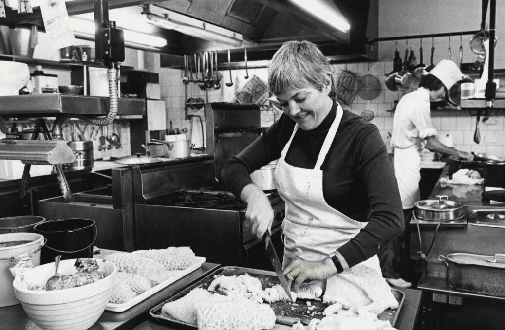Stephanie Alexander in the kitchen of her Hawthorn restaurant in the mid 1980s. Picture: Robert Gray