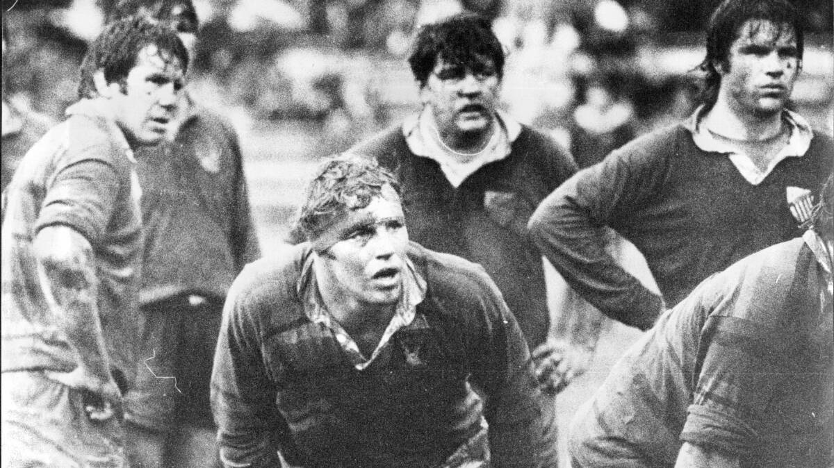 Don Muirhead waiting for a line out as Gordon play Randwick at Chatswood Oval. 21 June 1975. (Photo by Scott Whitehair/Fairfax Media).
