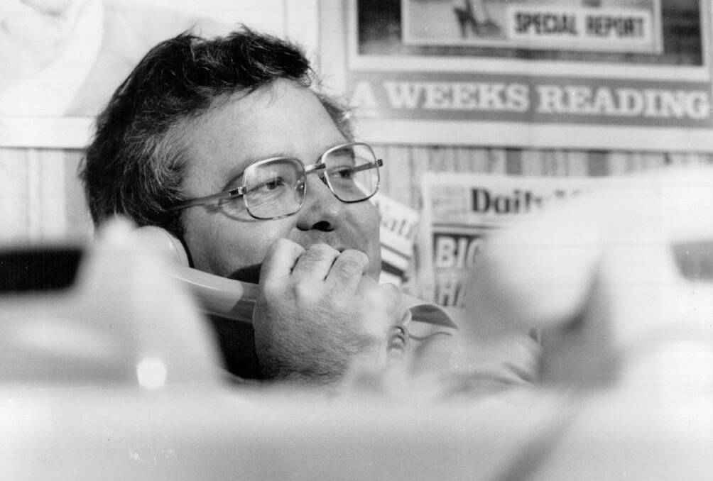 Journalist Brian Toohey in his National Times office in 1984. Picture: Peter Morris