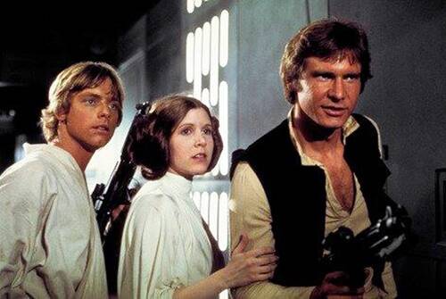Luke Skywalker, Princess Leia and Hans Solo in the original 1977 Star Wars: Episode IV - A New Hope