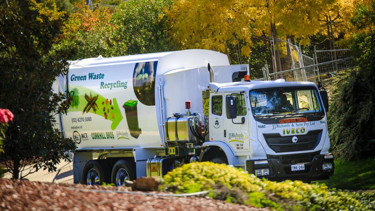 A green waste collection truck seen in Weston. Picture: Sitthixay Ditthavong