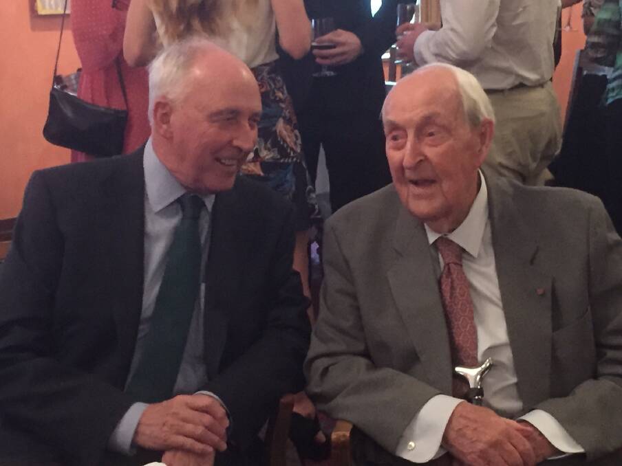 Former Prime Minister Paul Keating and Sir Lenox Hewitt at Sir Lenox's 100th birthday. Picture: Supplied.