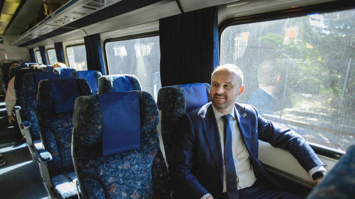 ACT Chief Minister Andrew Barr boards a train to Sydney in May, 2017.
Picture: Sitthixay Ditthavong
