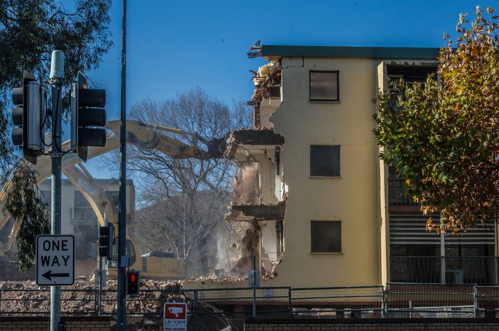 The demolition of the ABC flats on the edge of Civic. Picture: Karleen Minney
