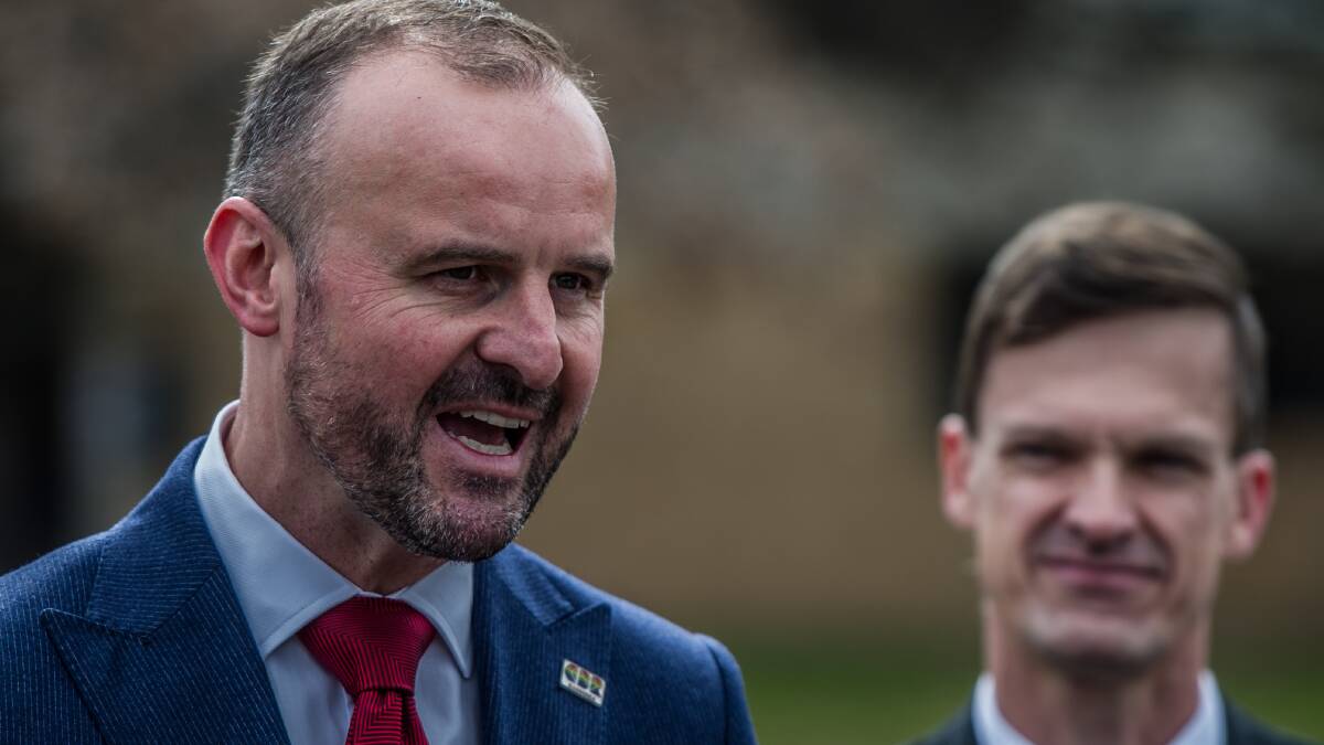Andrew Barr announces UNSW plans to set up a campus for up to 6000 students in the city. He is with UNSW rector, Professor Michael Frater. Picture: Karleen Minney.