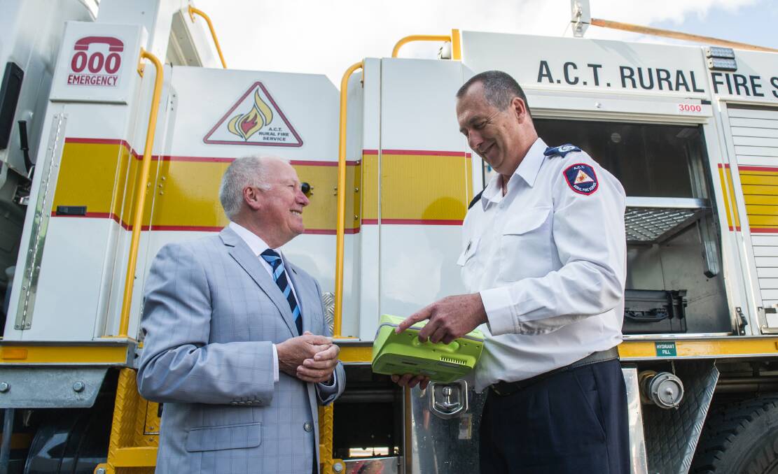 Emergency Services Minister Mick Gentleman and former ACT Rural Fire Service chief officer Joe Murphy. Picture: Karleen Minney 