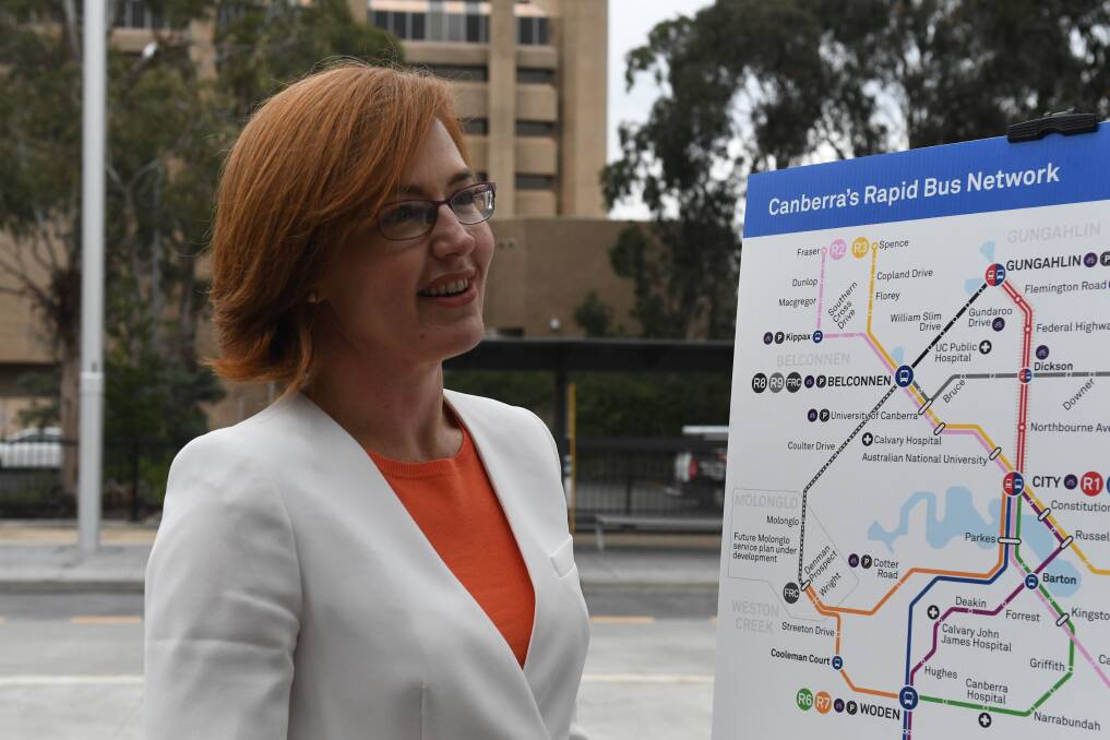 ACT Minister for TransportMeegan Fitzharris unveiling the new Rapid bus network for Canberra in 2017.