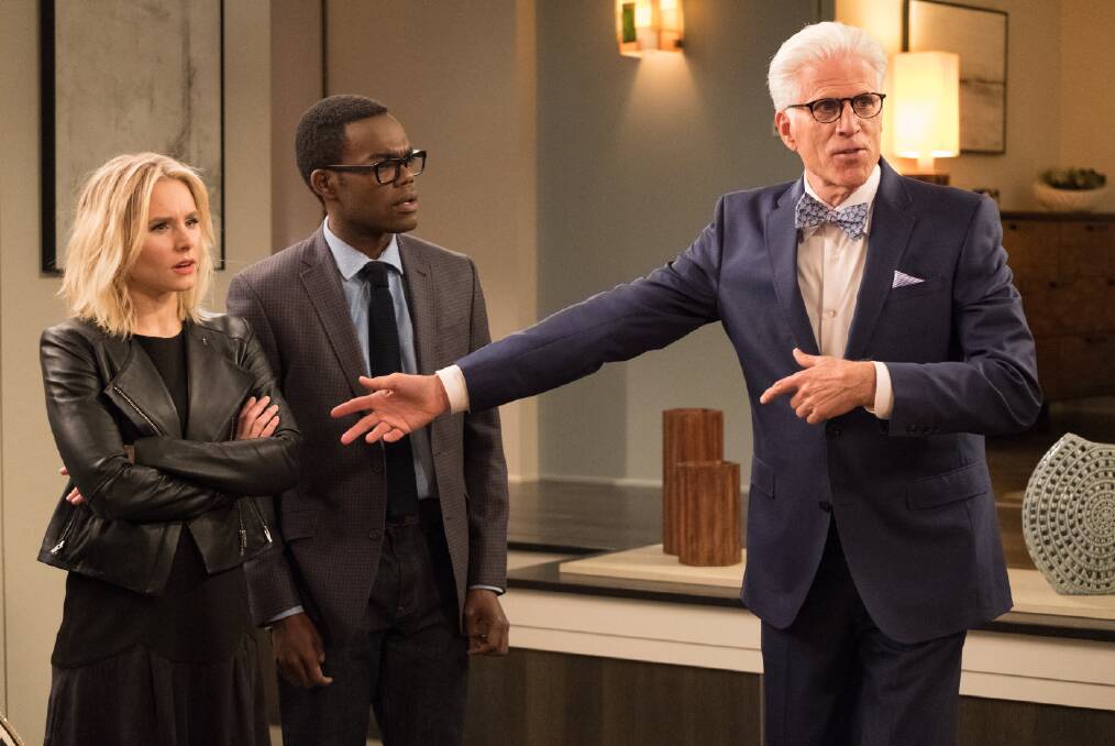 Ted Danson as Michael and D'Arcy Carden as Janet in The Good Place. Picture: NBC