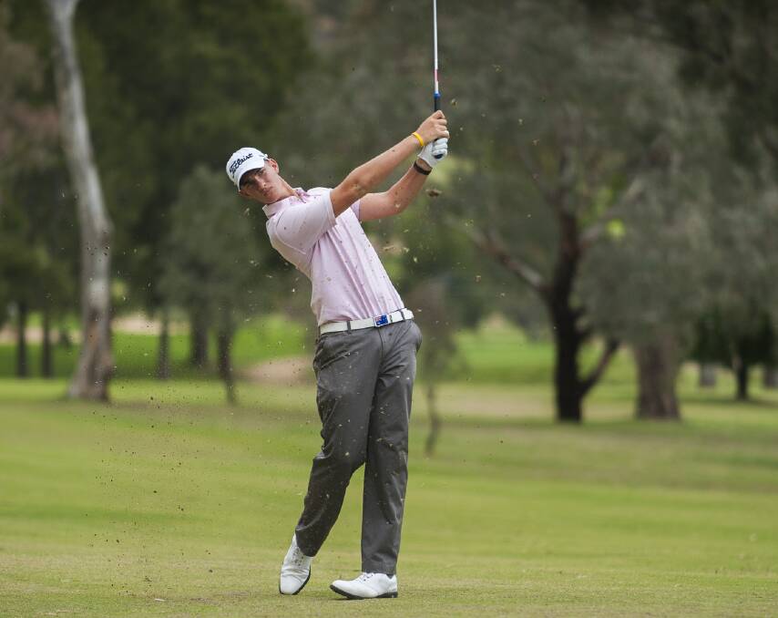 Josh Armstrong aims for the green at the Federal Amateur Open Golf Tournament. Picture: Dion Georgopoulos