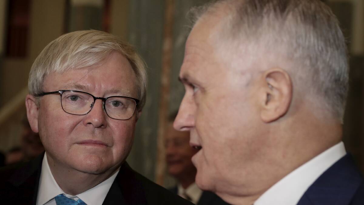 Two victims of the political death cycle, former prime ministers Kevin Rudd and Malcolm Turnbull. Picture: Alex Ellinghausen