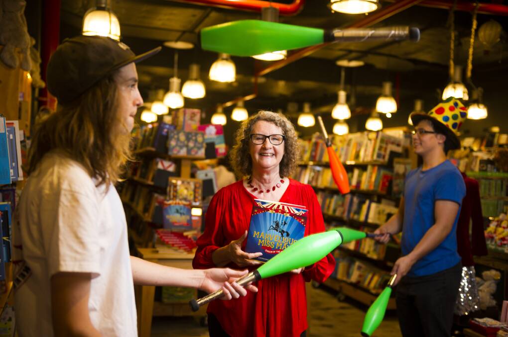 Canberra author Stephanie Owen Reeder, centre, at the launch of her perevious book book Marvellous Miss May, Queen of the Circus. Photo: Dion Georgopoulos