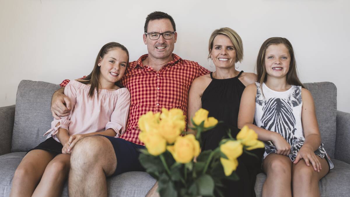 Brumbies coach Dan McKellar with wife Carla and their children Amelie and Maya. Picture: Jamila Toderas