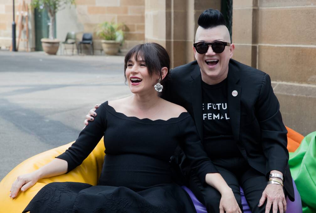 Left: With Orange is the New Black co-star Lea Delaria in Sydney last year. Picture: Janie Barrett