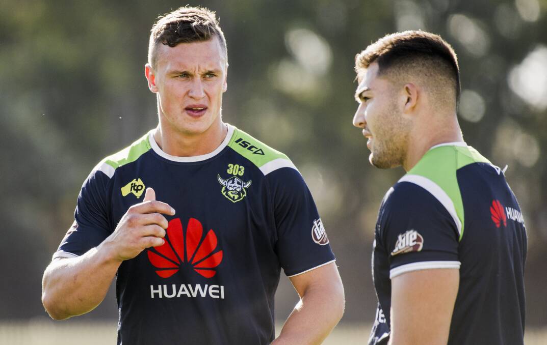 Canberra Raiders duo Jack Wighton and Nick Cotric could come into the fold for the NSW Blues. Picture: Jamila Toderas