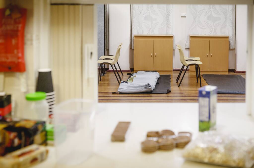 A swag is shown set up inside a Canberra shelter. File picture: Sitthixay Ditthavong