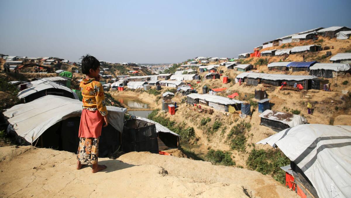 A child looks out over a Rohingya refugee camp in Bangladesh. Picture: Mohammad Ghannam/Médecins Sans Frontières