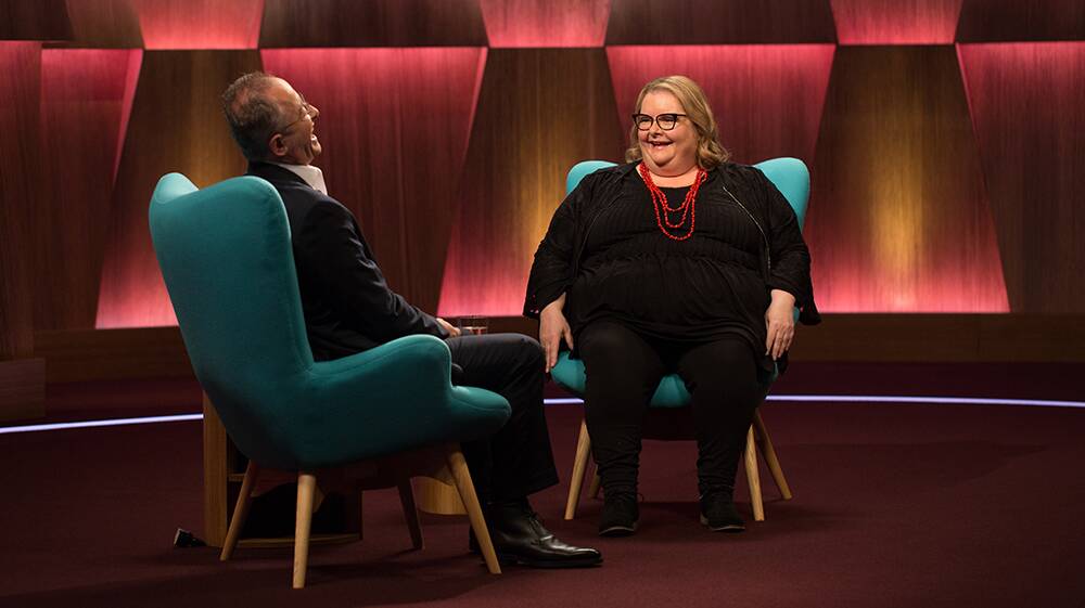 Magda Szubanski chats to Andrew Denton on his show Interview. Picture: Belinda Pratten 