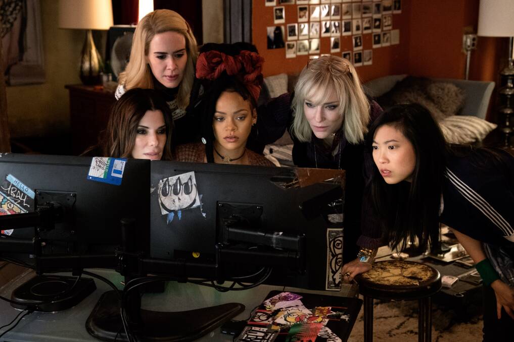 A still from Ocean's 8, showing Sandra Bullock, Sarah Paulson, Rihanna, Cate Blanchett and Awkwafina. Picture: Supplied