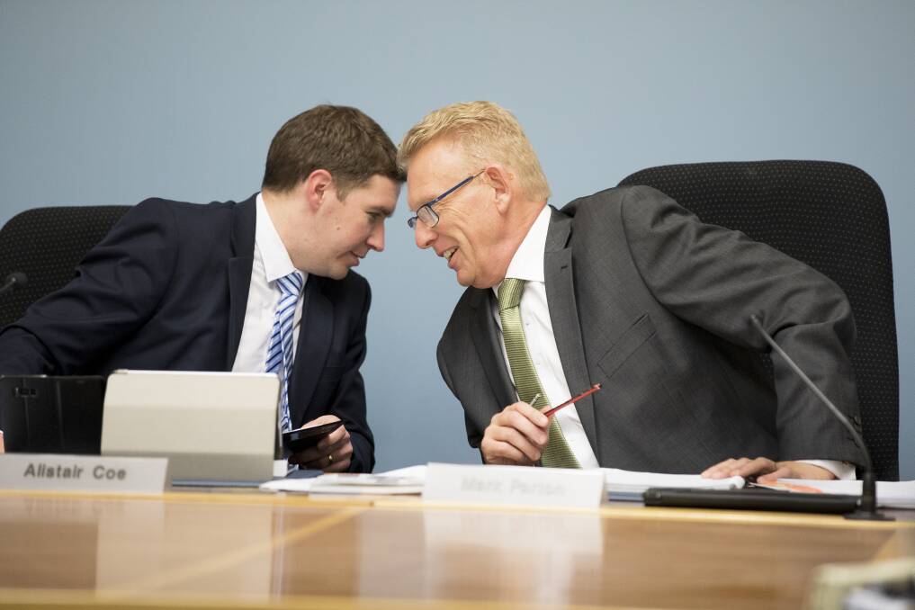 Oppostion leader Alistair Coe and the party's planning spokesman Mark Parton. Picture: Sitthixay Ditthavong