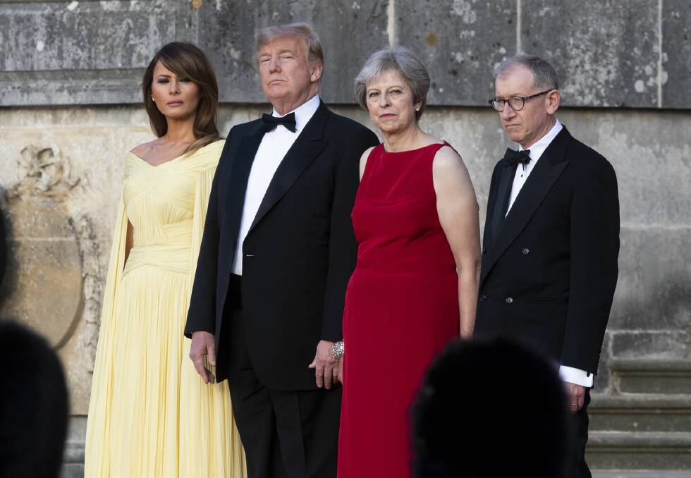 First lady Melania Trump, President Donald Trump, British Prime Minister Theresa May, and her husband Philip May at Blenheim Palace in London in 2018. Photo: AP