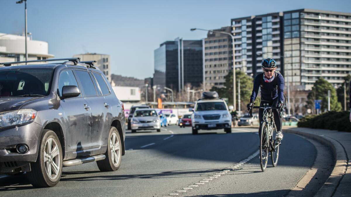 Cyclists in Canberra are left to fend for themselves alongside the city's ever-increasing traffic.  Photo: Karleen Minney