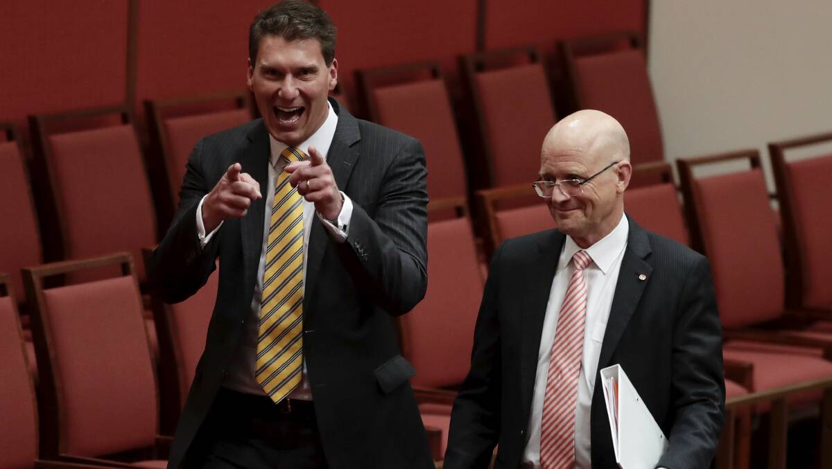 Senators Cory Bernardi, left, and David Leyonhjelm. Senator Bernardi will quit politics by the end of the year. Picture: Alex Ellinghausen