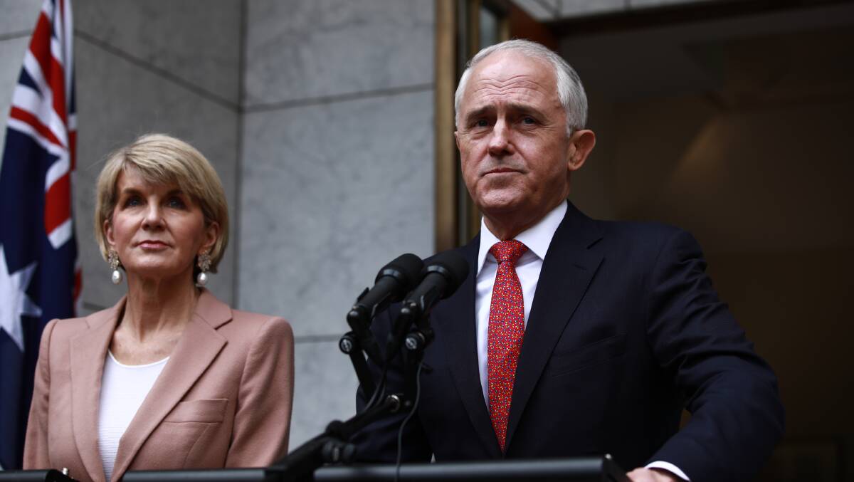 Former foreign minister Julie Bishop and former prime minister Malcolm Turnbull. Picture: Dominic Lorrimer