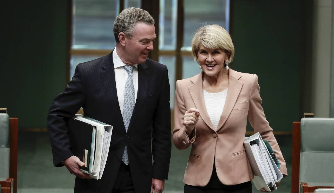 Christopher Pyne and Julie Bishop's sudden dash to the private sector to work in their former ministerial fields would not have been tolerated in past decades. Picture: Alex Ellinghausen