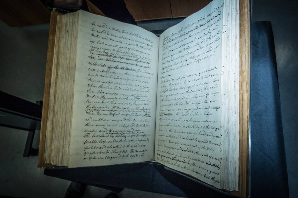 James Cook's log from HMS Endeavour, which would be high on the list of priorities for evacuation from the National Library of Australia. Picture: Karleen Minney.