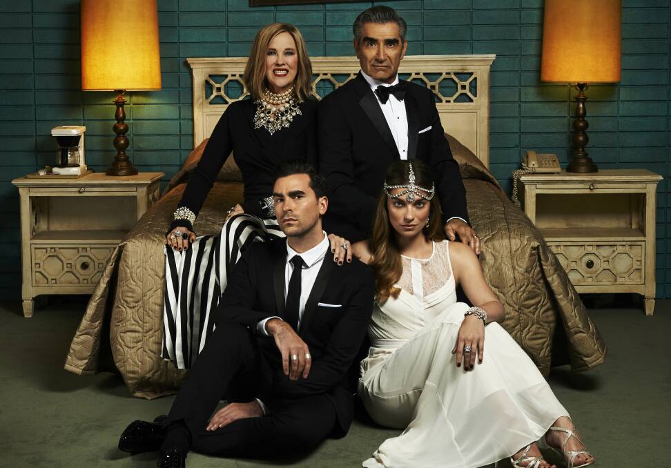 Catherine O'Hara, Dan Levy, Eugene Levy and Annie Murphy in Schitt's Creek. Picture: Netflix