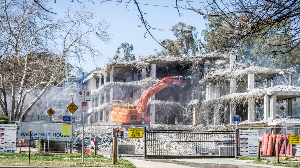 Demolition of Macarthur House in 2018. The now-vacant site has been sold by the ACT government for $19 million. Picture: Karleen Minney.
