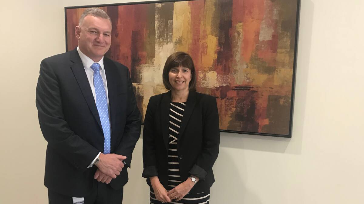 Outgoing director general of ACT Health Michael De'Ath with CEO of Canberra Health Services Bernadette McDonald. Picture: Daniella White.