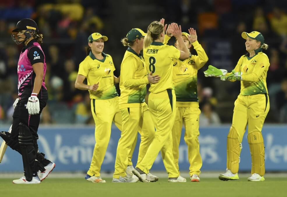 The Australian women's team beat New Zealand at Manuka Oval last year. Picture: AAP