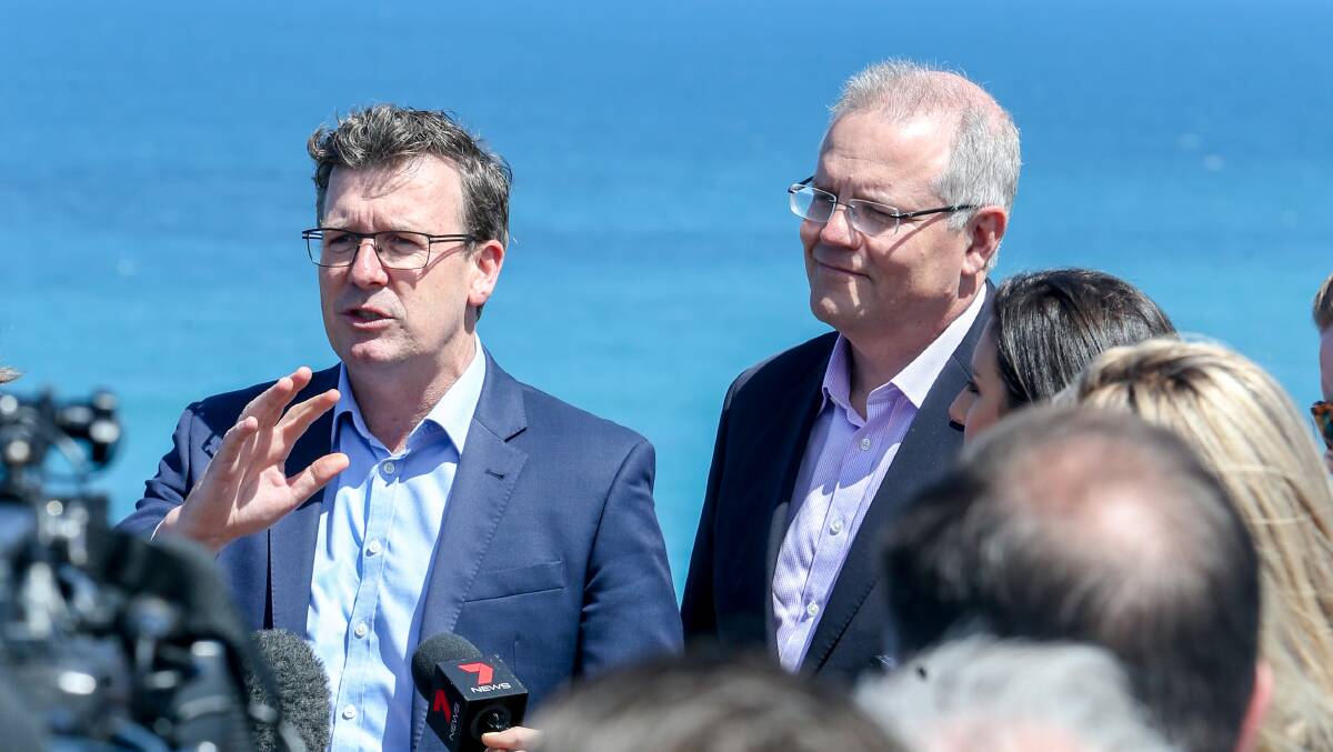 Urban Infrastructure Minister Alan Tudge (left) with Prime Minister Scott Morrison, who has said the federal government is willing to bring forward infrastructure funding. Picture: Michael Chambers