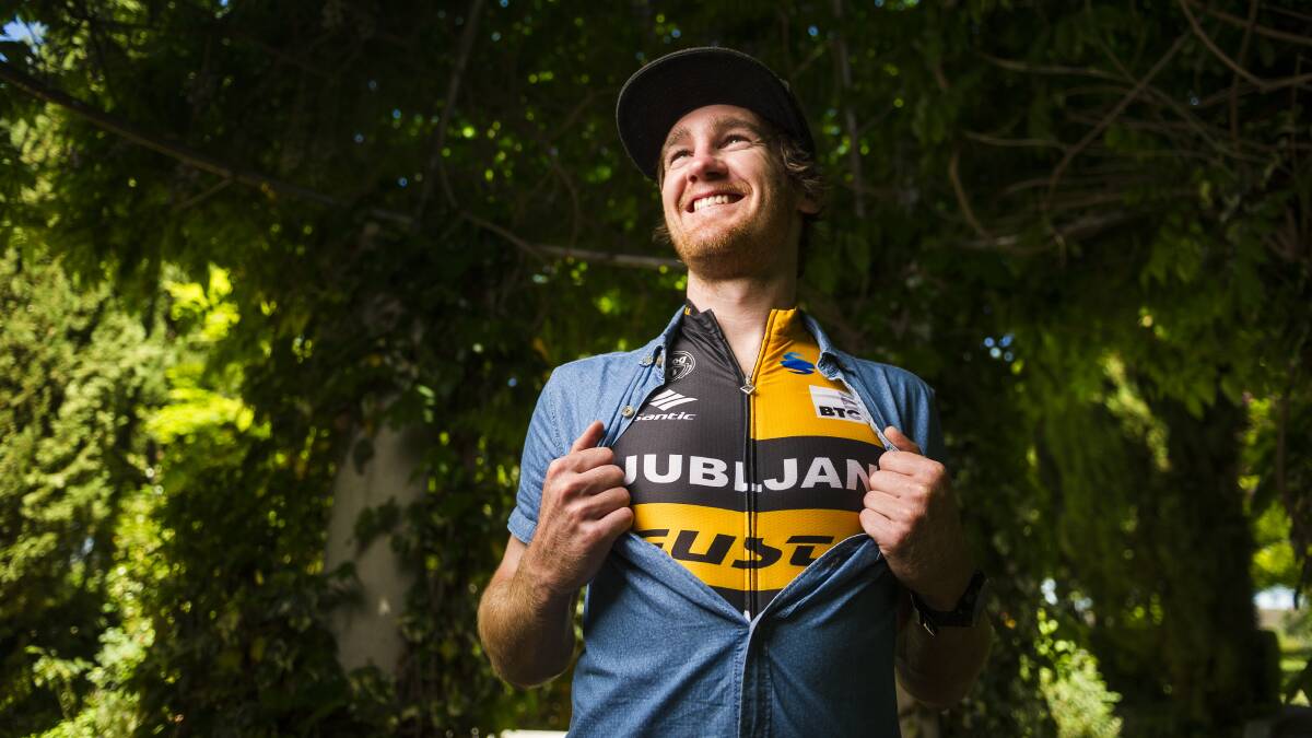 Cyclist Ben Hill won the 'most aggressive rider' jersey on his 30th birthday. Picture: Dion Georgopoulos