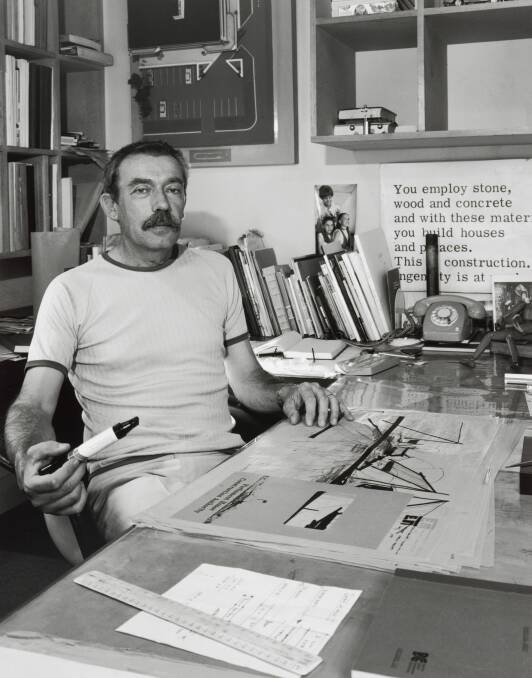 Enrico Taglietti, pictured in his studio taken in 1985 by Edward Richards. Photo: Edward Richards