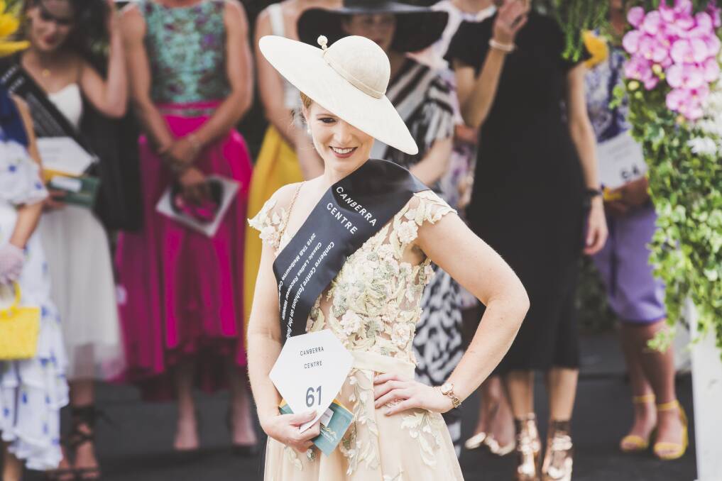 Last year's winner of fashions on the field at the Melbourne Cup meeting at Thoroughbred Park, Alison Jones. Picture: Jamila Toderas
