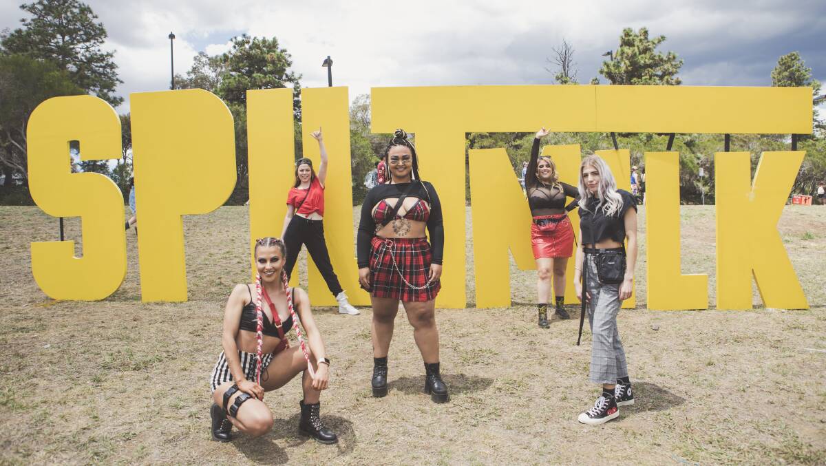 Ashleigh Granfield, Shai Matthews, Shante Richards, Madelane Knowles, and Maddie Warner at the 2018 Spilt Milk event in Canberra. Picture: Jamila Toderas