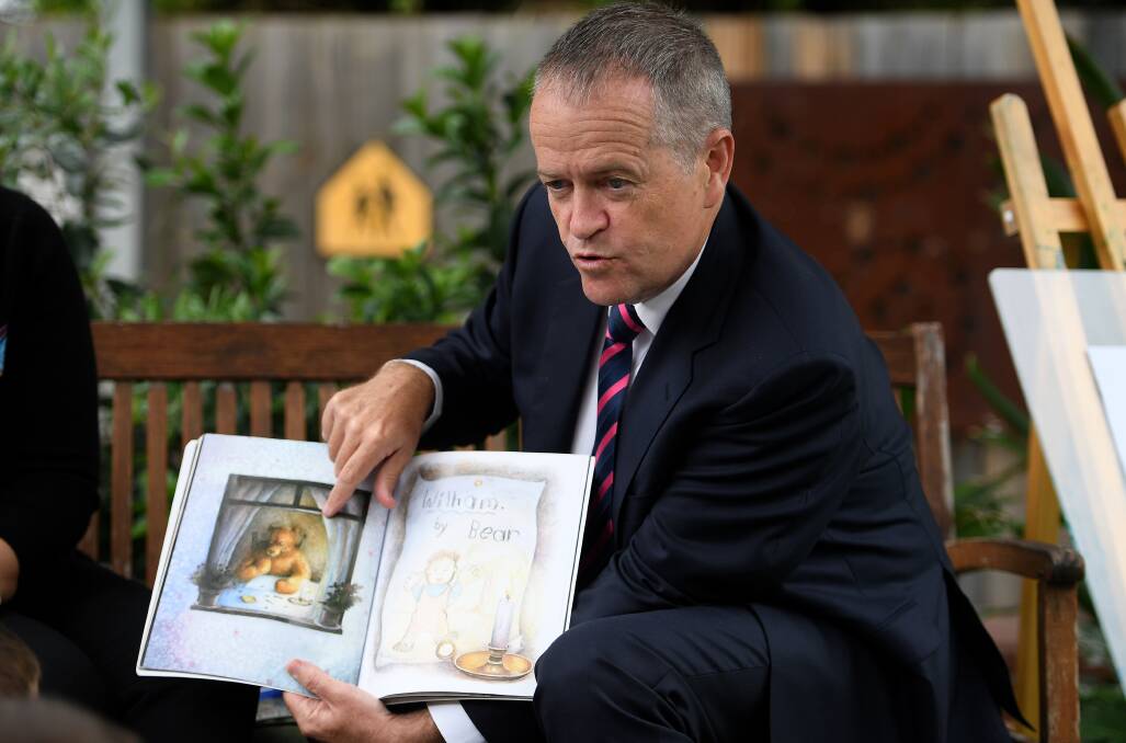 Opposition Leader Bill Shorten reads a book to kids during a visit the Goodstart Early Learning Centre in Ryde, Sydney, on February 1. Picture: AAP Image/Dan Himbrechts
