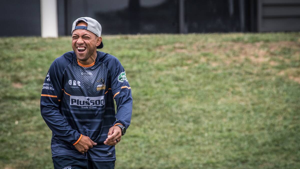 All smiles: Christian Leaiifano is hoping to lead the Brumbies to five straight wins. Picture: Karleen Minney.