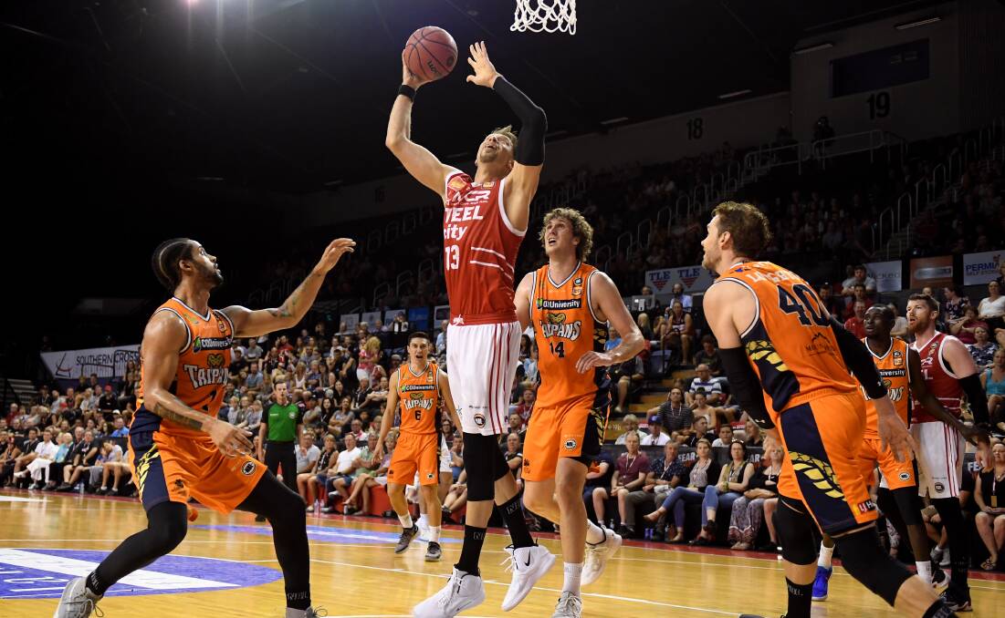 David Andersen of the Hawks takes a shot during the Round 16 NBL match between the Illawarra Hawks and the Cairns Taipans at the WIN Entertainment Centre in Wollongong, Monday, February 4, 2019. (AAP Image/Dean Lewins) NO ARCHIVING, EDITORIAL USE ONLY