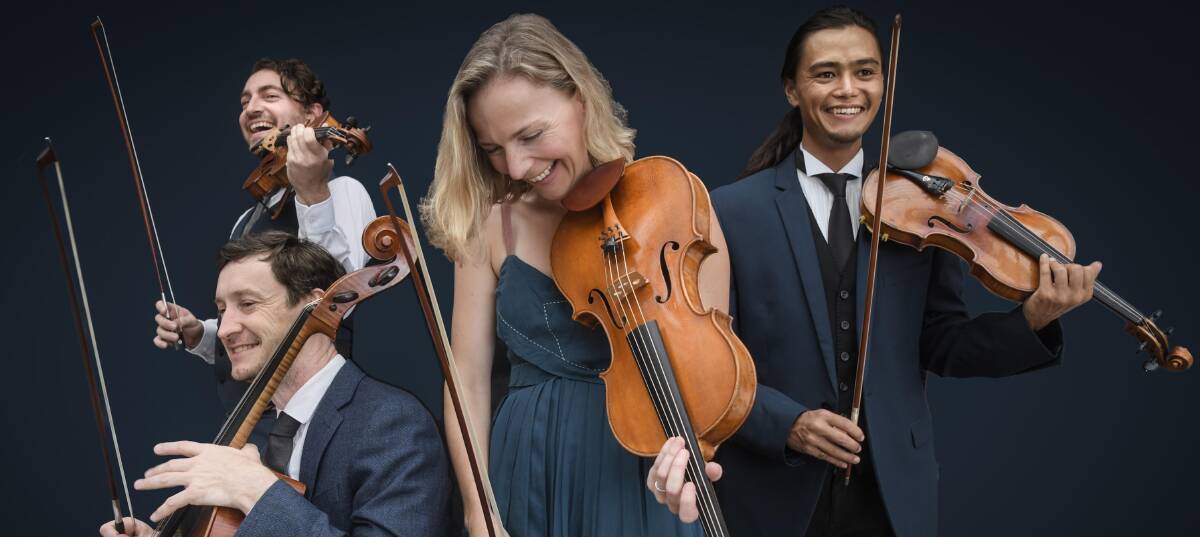Phoenix Quartet: Andrew Wilson, front left; Dan Russell, back left; Ella Brinch, middle; and Yuhki Mayne, right. Picture: Supplied
